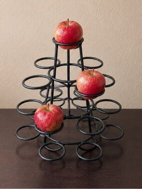 Vintage Metal Fruit Tree Stand, Black Tiered Apple Holder, Countertop Display
